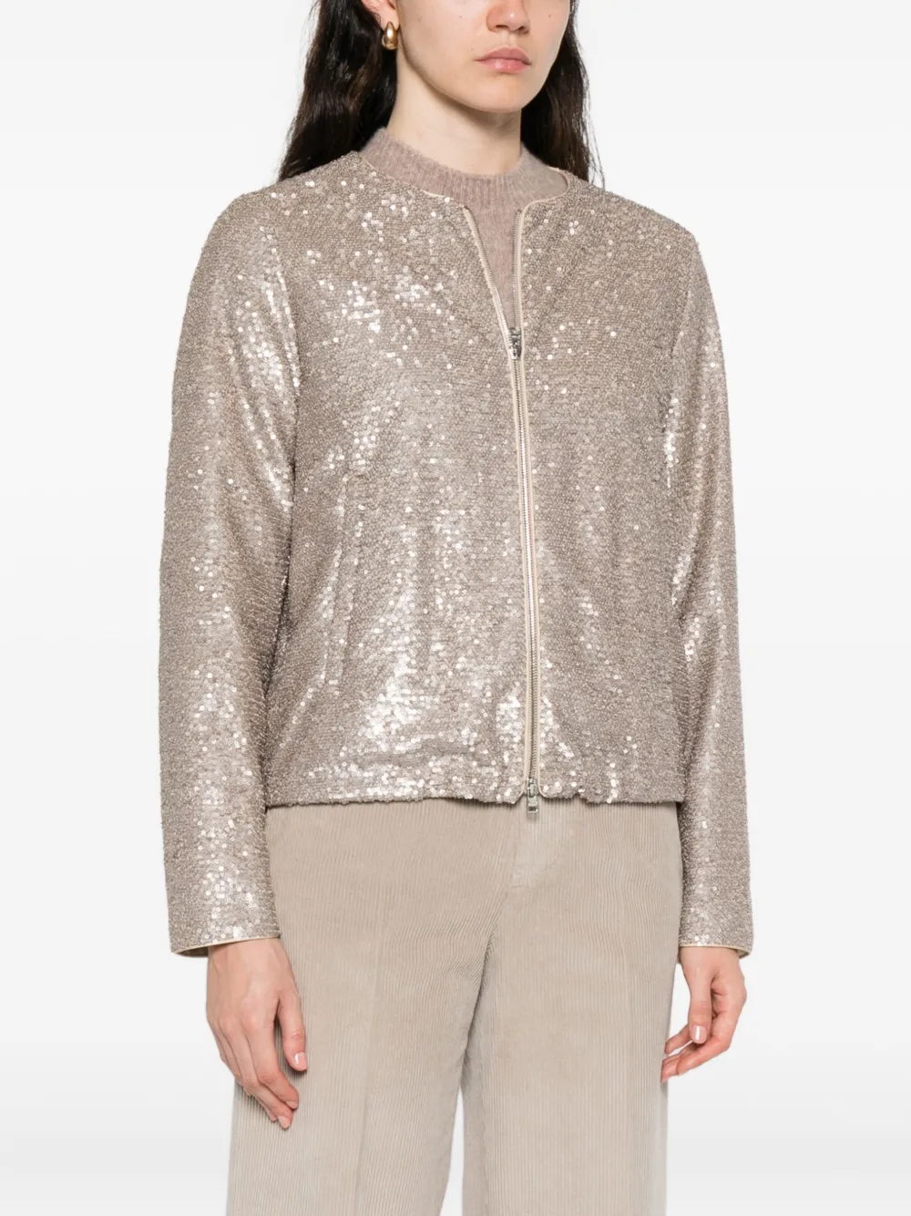 Herno Sequinned Zip-up Jacket In Neutral