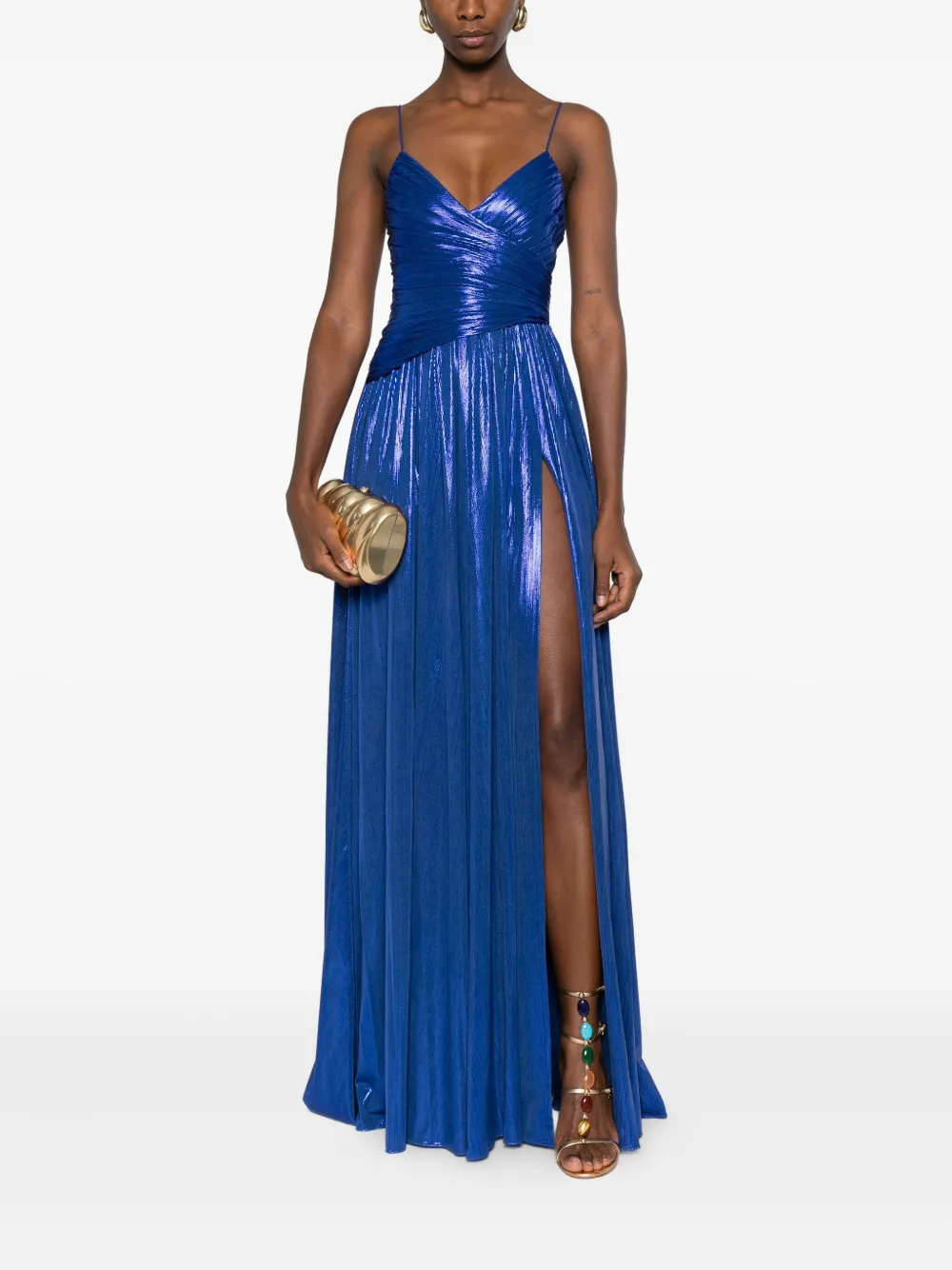Retroféte Metallic-effect Maxi Dress In Blue