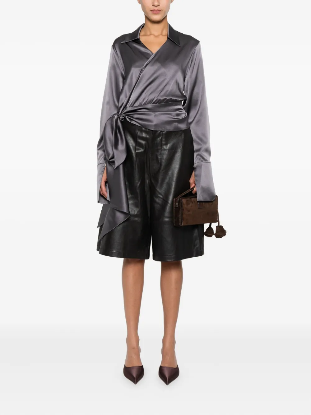 Danamé satin wrap blouse - Grijs