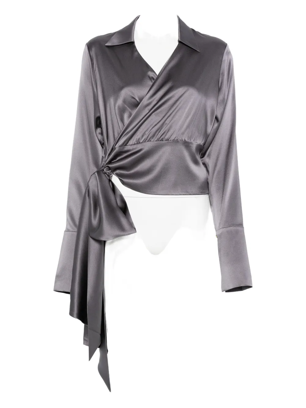 Danamè Satin Wrap Blouse In Gray