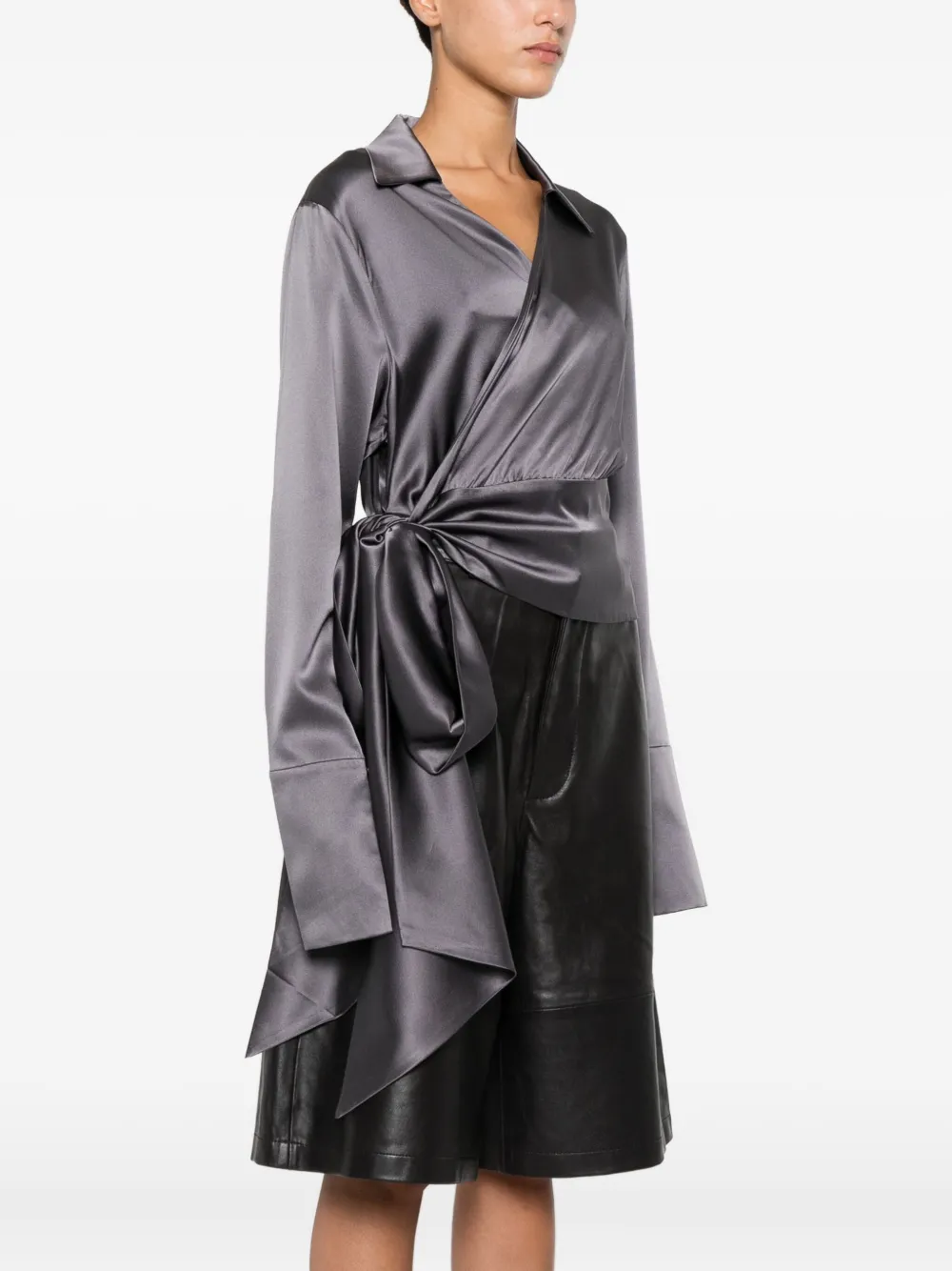 Danamè Satin Wrap Blouse In Gray