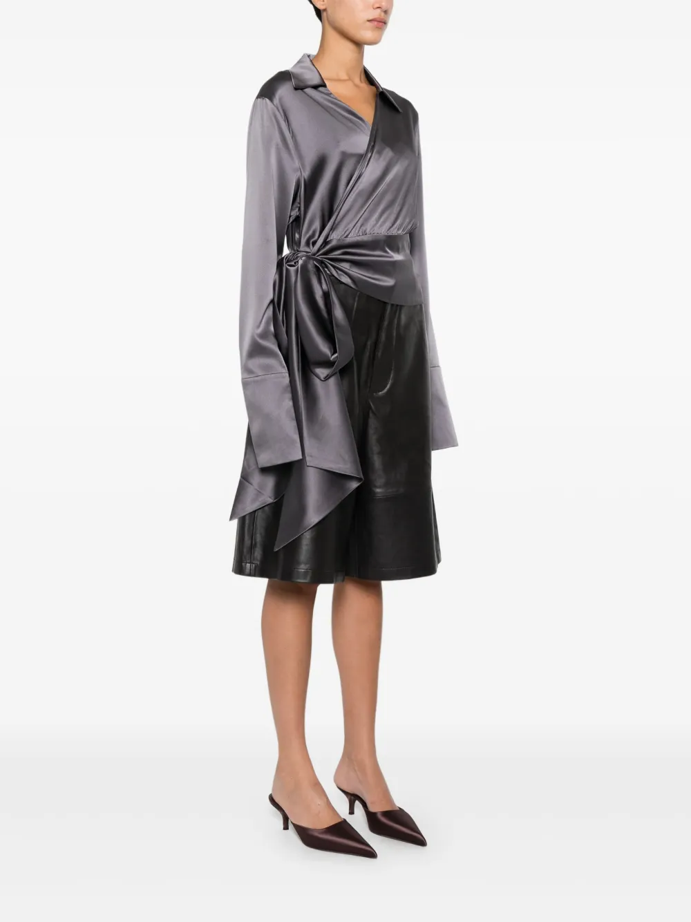  Danamé Satin Wrap Blouse - Grey 