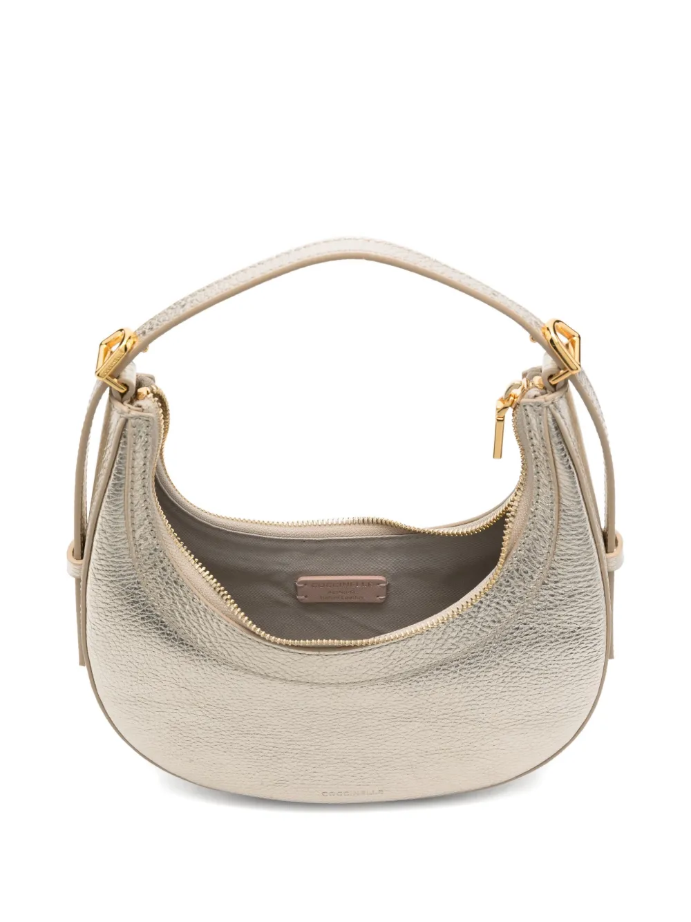 Coccinelle Crescent Metallic Leather Bag In Gold