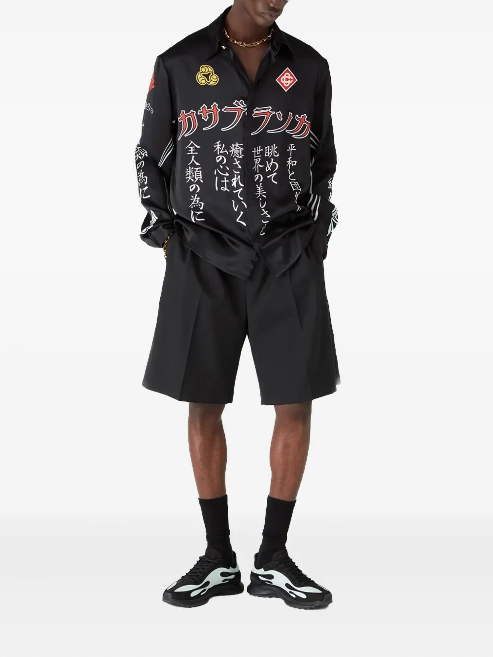 Casablanca emblem silk long-sleeve shirt - Zwart