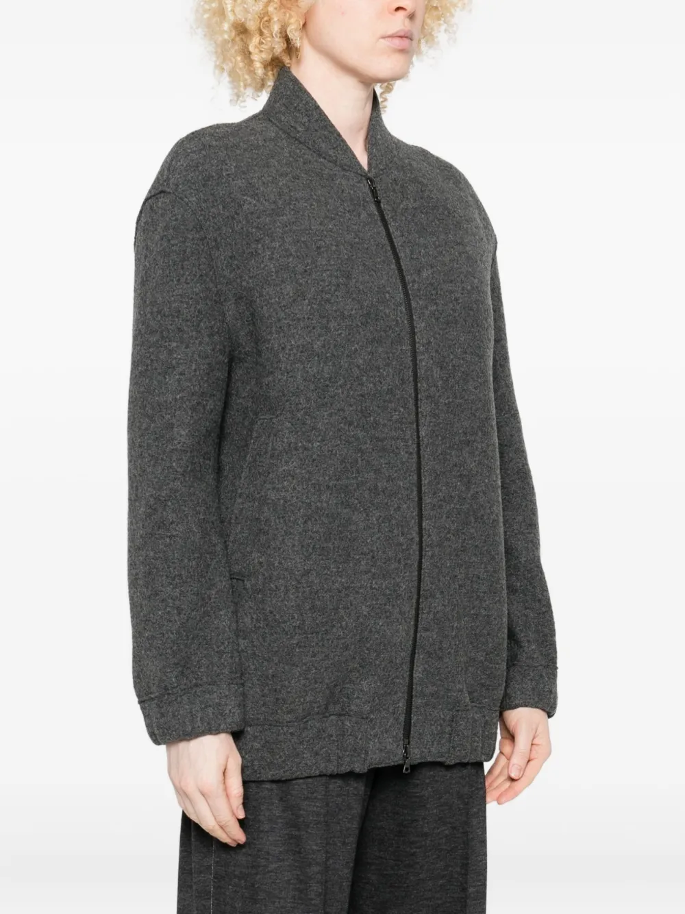 Harris Wharf London Zip-front Bomber Jacket In Gray