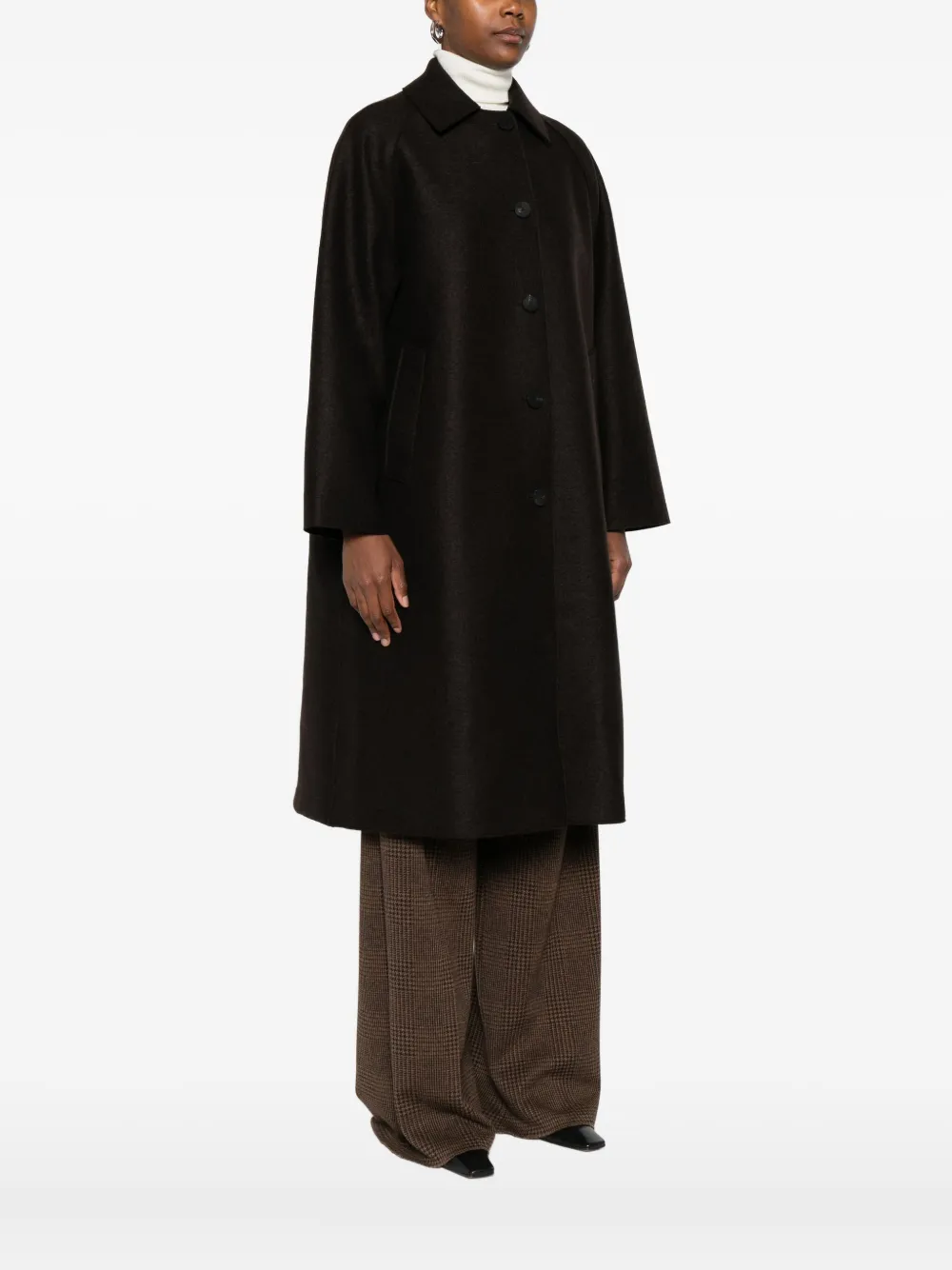 Harris Wharf London Balmacaan Button-front Raglan-sleeve Coat In Brown