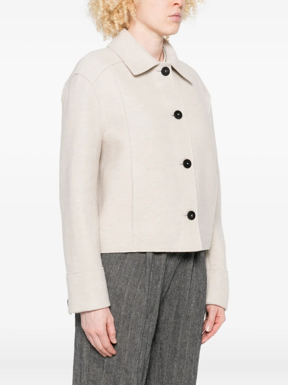 Harris Wharf London Button-front Cropped Jacket In Neutral