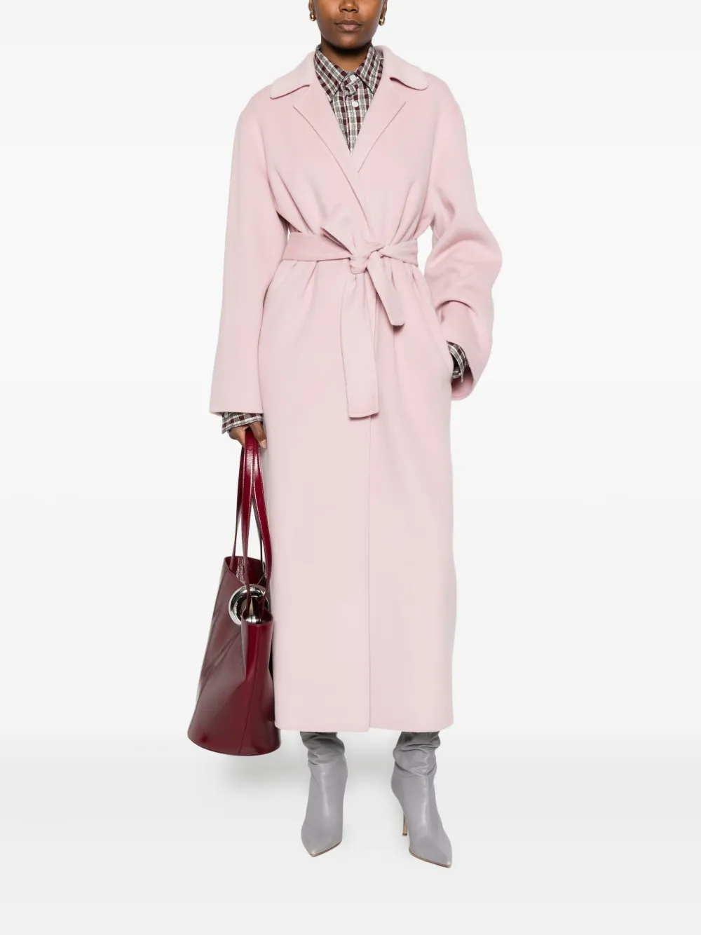Alberta Ferretti Belted Lapels Coat In Pink