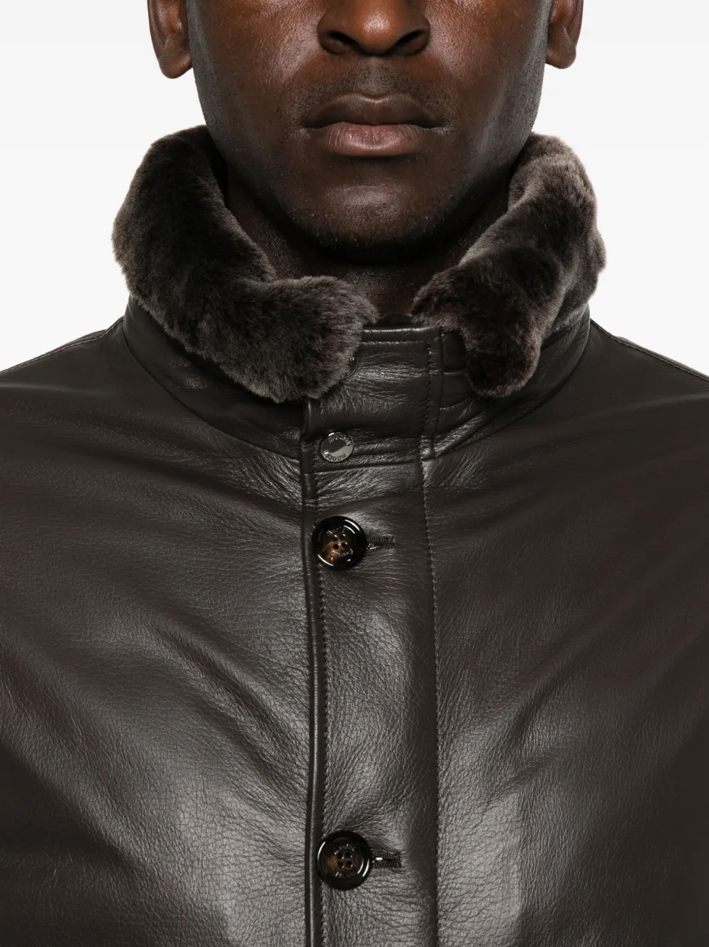 Moorer Leather Faux-fur-trimmed Jacket In Brown