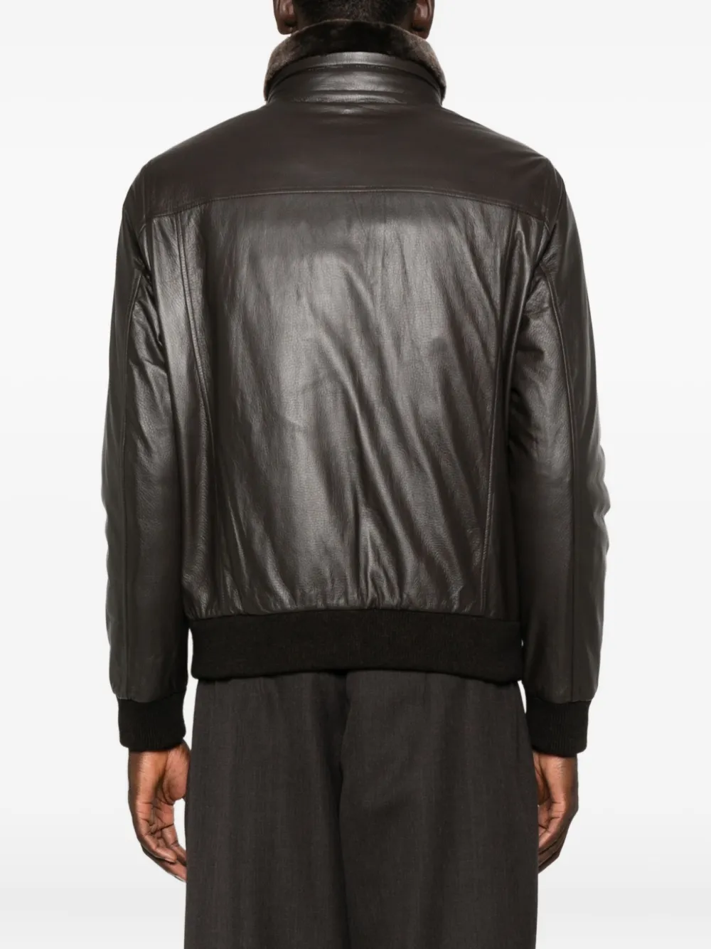 Moorer Leather Faux-fur-trimmed Jacket In Brown