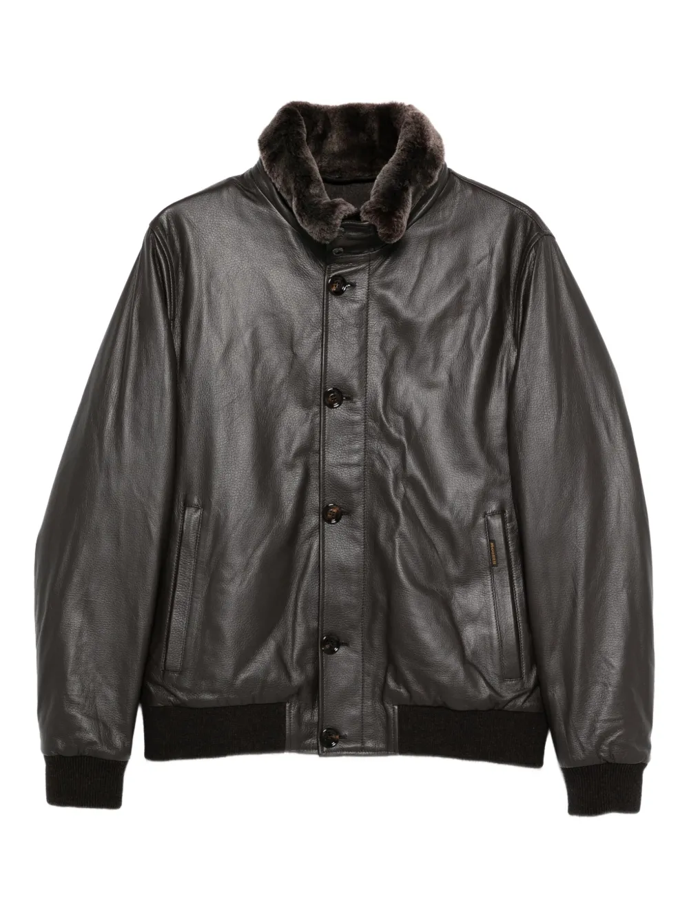 Moorer leather faux-fur-trimmed jacket | Brown | Image 1