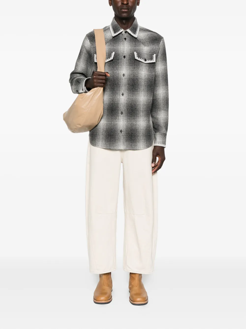Golden Goose Checked Crochet-trimmed Shirt Jacket In Gray