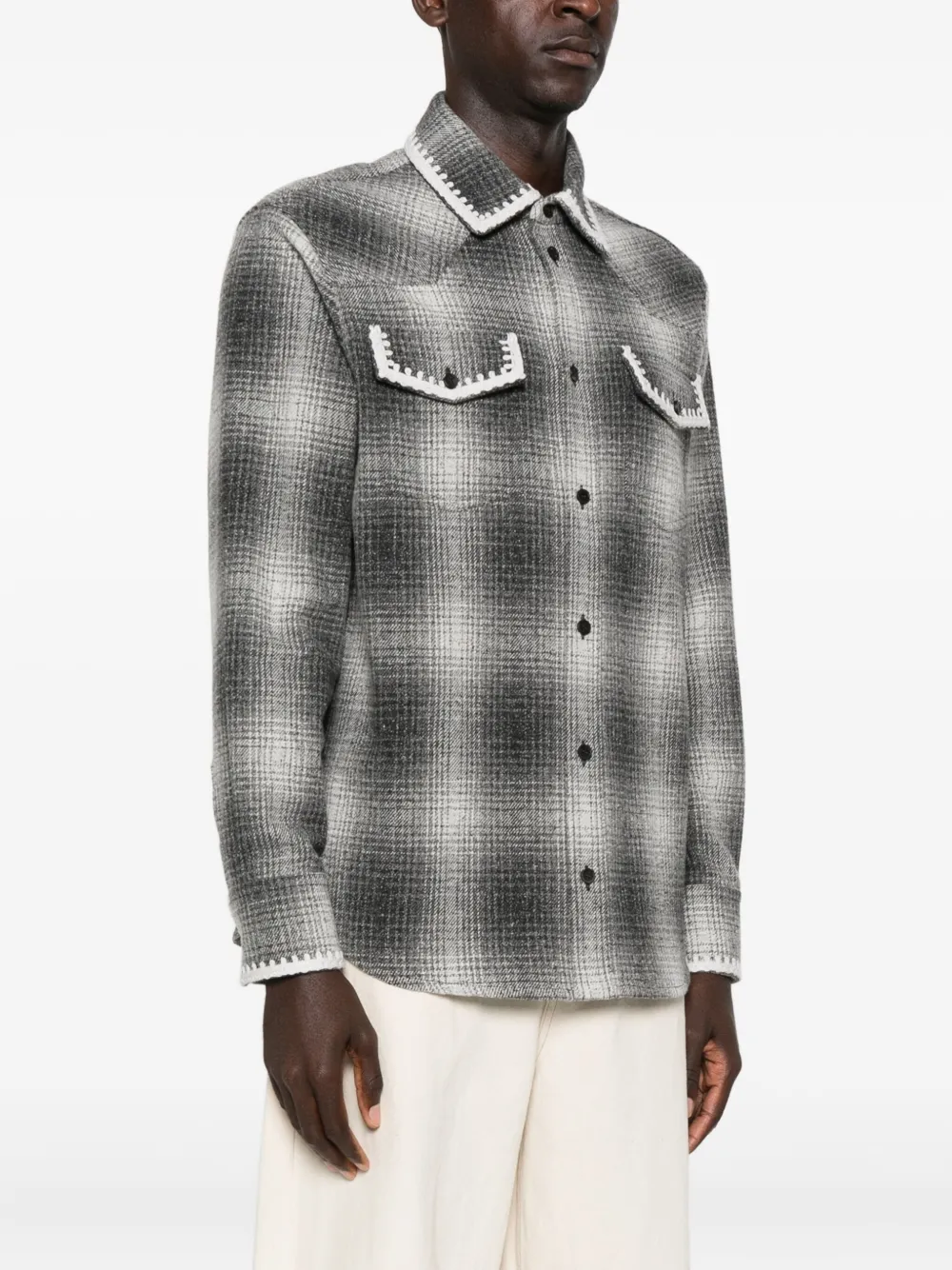 Golden Goose Checked Crochet-trimmed Shirt Jacket In Gray