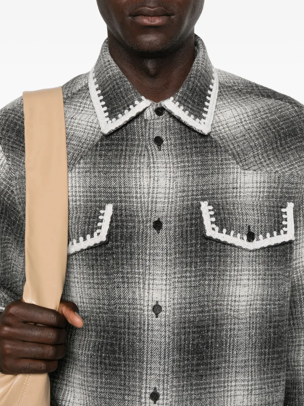Golden Goose Checked Crochet-trimmed Shirt Jacket In Gray