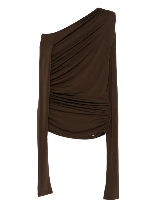 Amiri One-shoulder Ruched Top in Brown