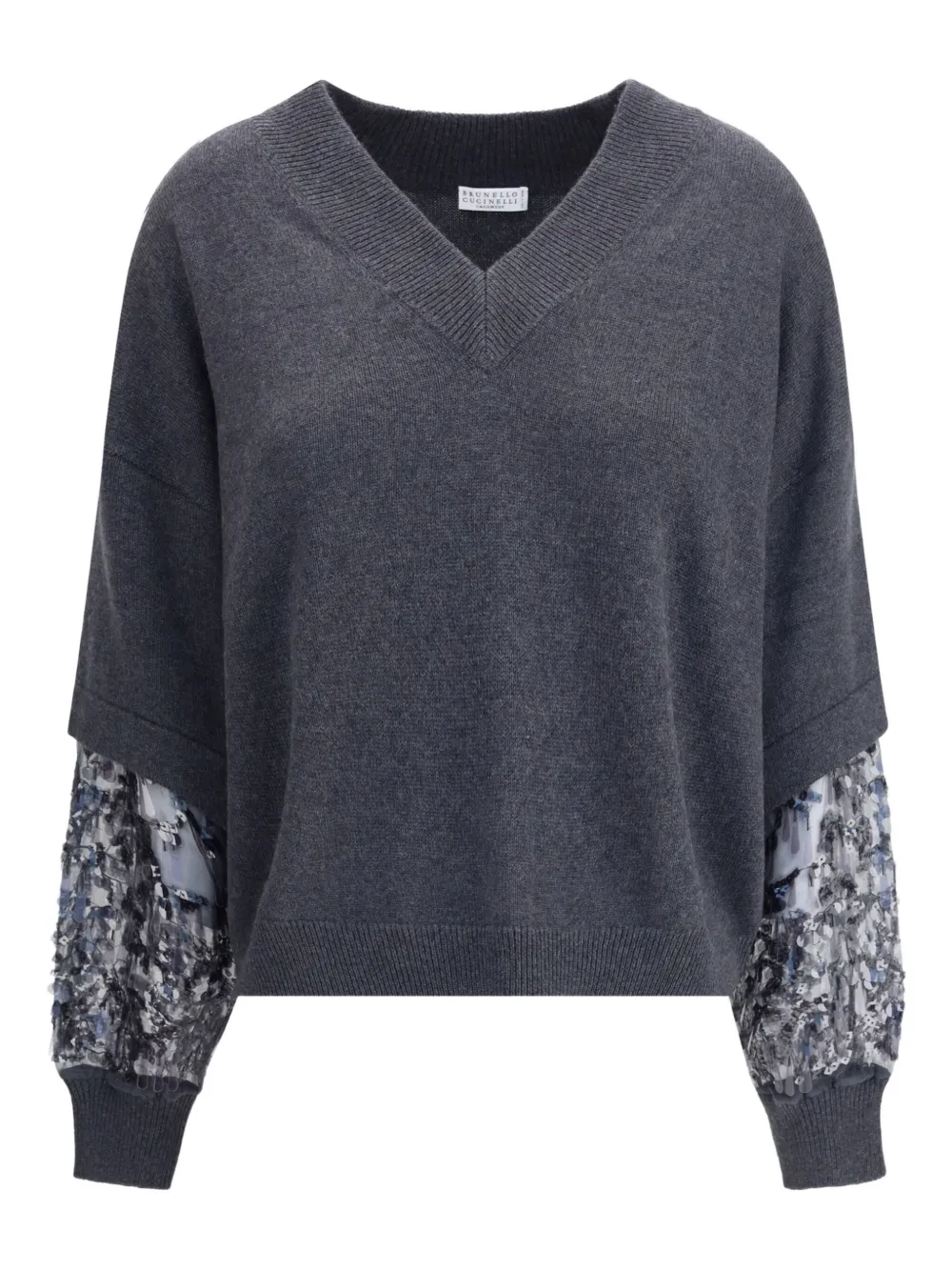 Brunello Cucinelli Sequin-embellished Cashmere Sweater In Gray