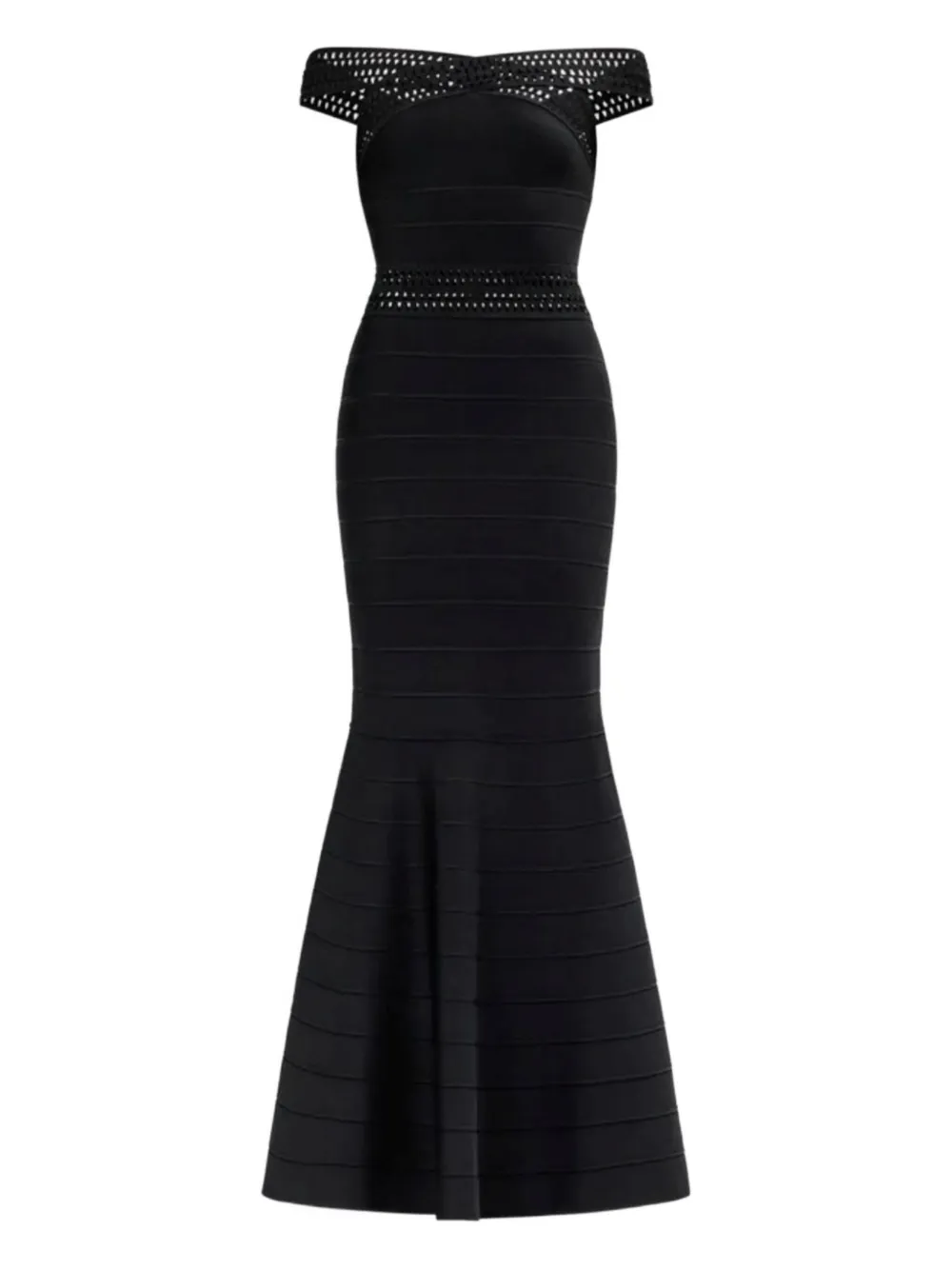 Herve Leger Octavia off-the-shoulder cut-out gown - Black