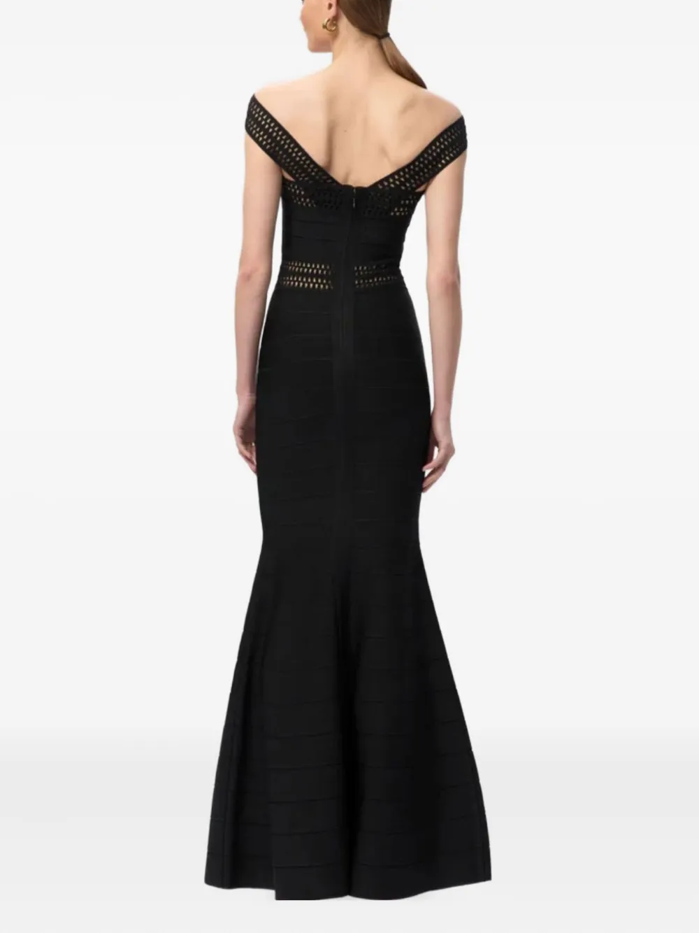 Herve Leger Octavia off-shoulder avondjurk met uitgesneden details Zwart