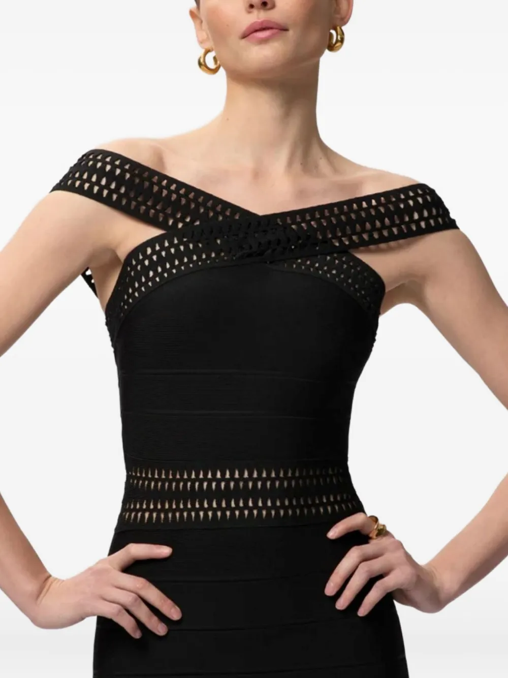 Herve Leger Octavia off-shoulder avondjurk met uitgesneden details Zwart
