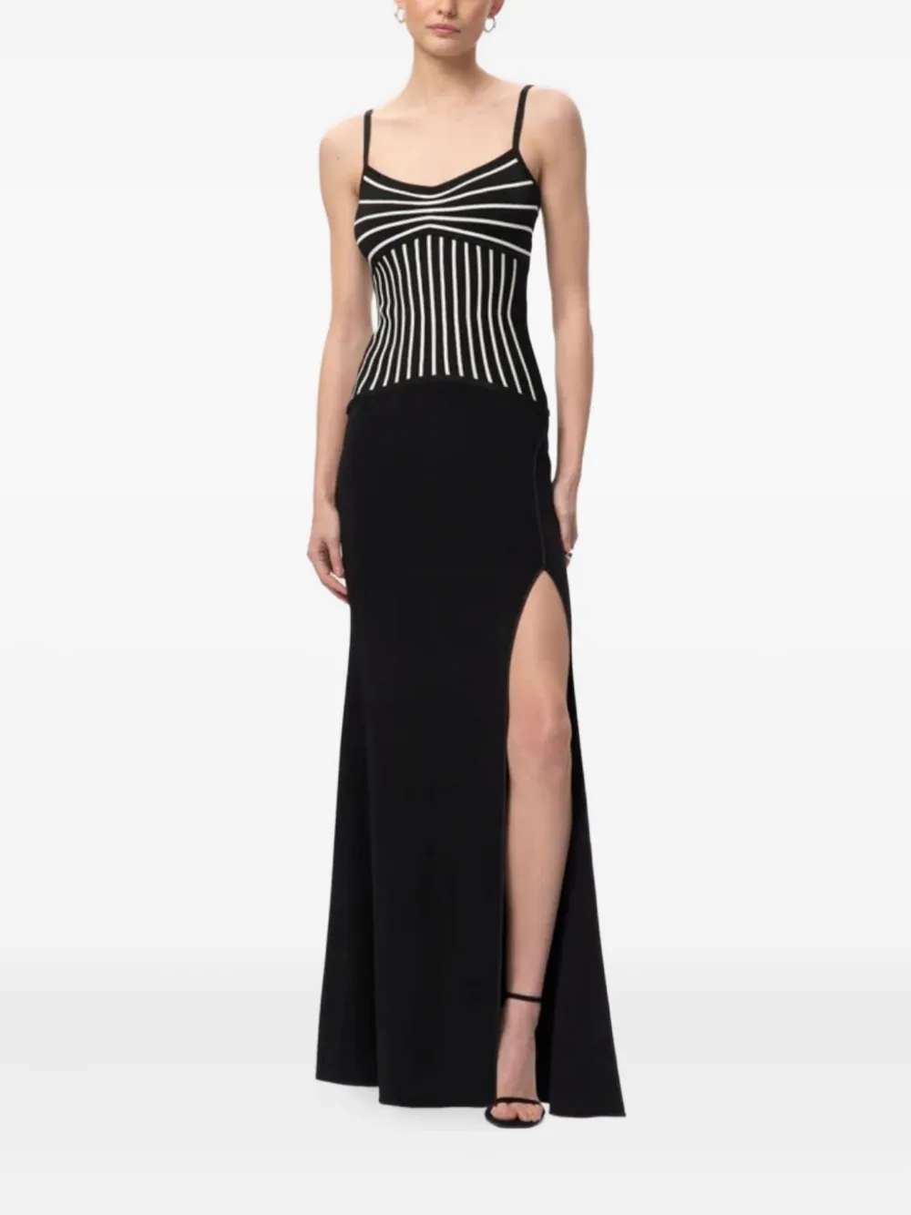 Herve Leger Ophelia striped side-slit gown - Zwart