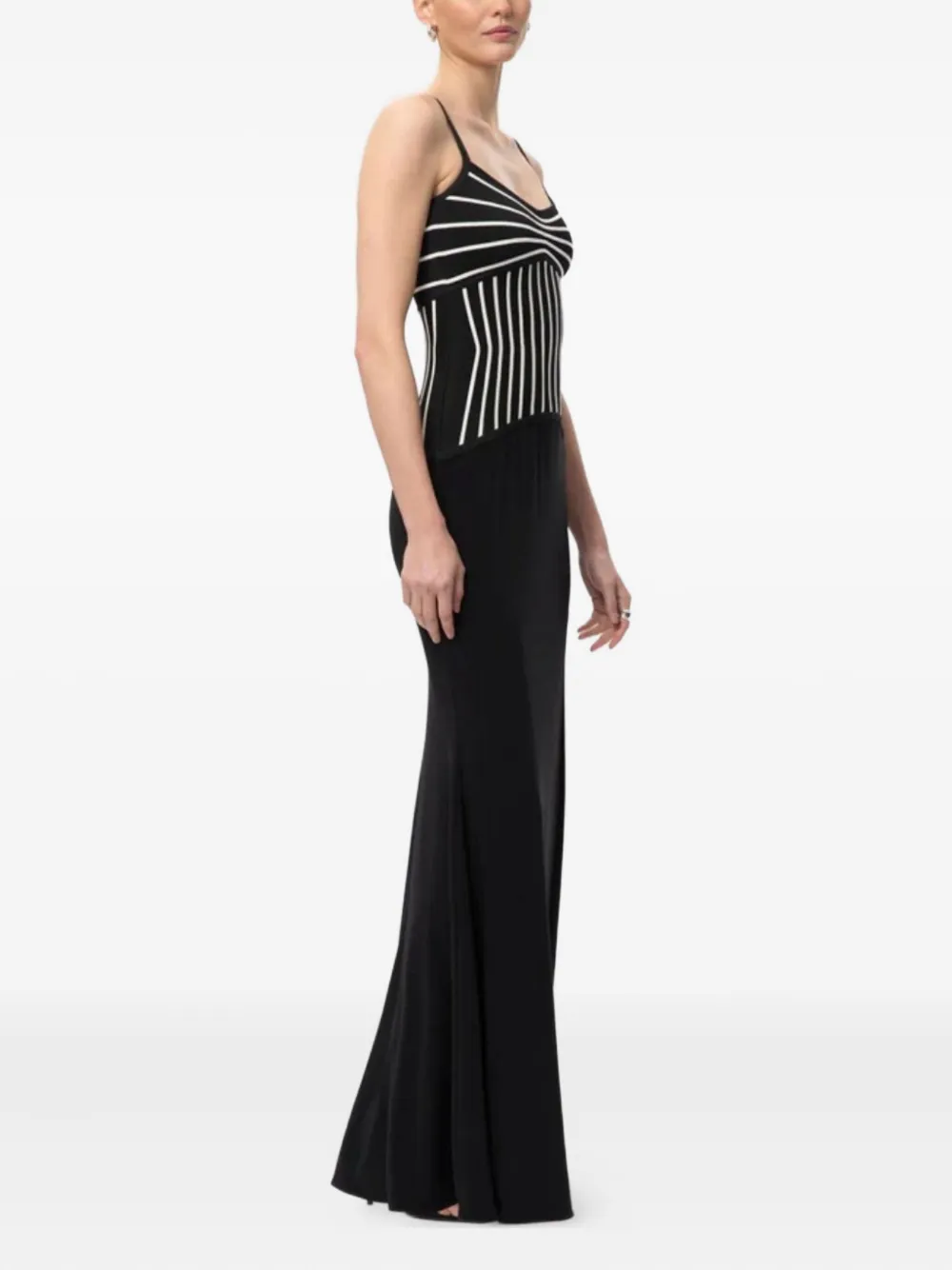 Herve Leger Ophelia gestreepte avondjurk met zijsplit Zwart