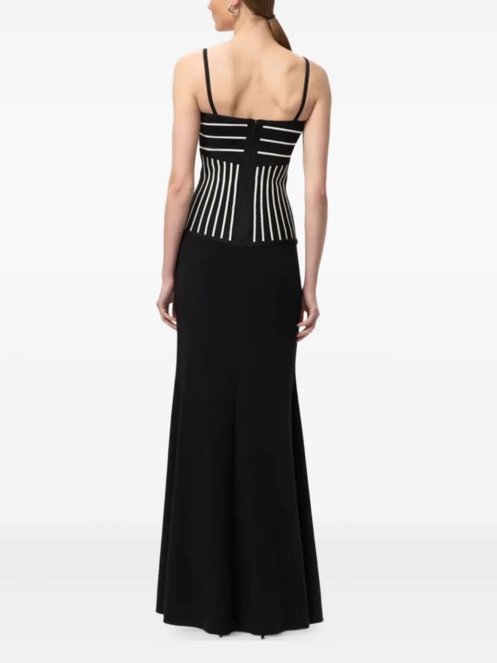 Herve Leger Ophelia gestreepte avondjurk met zijsplit Zwart