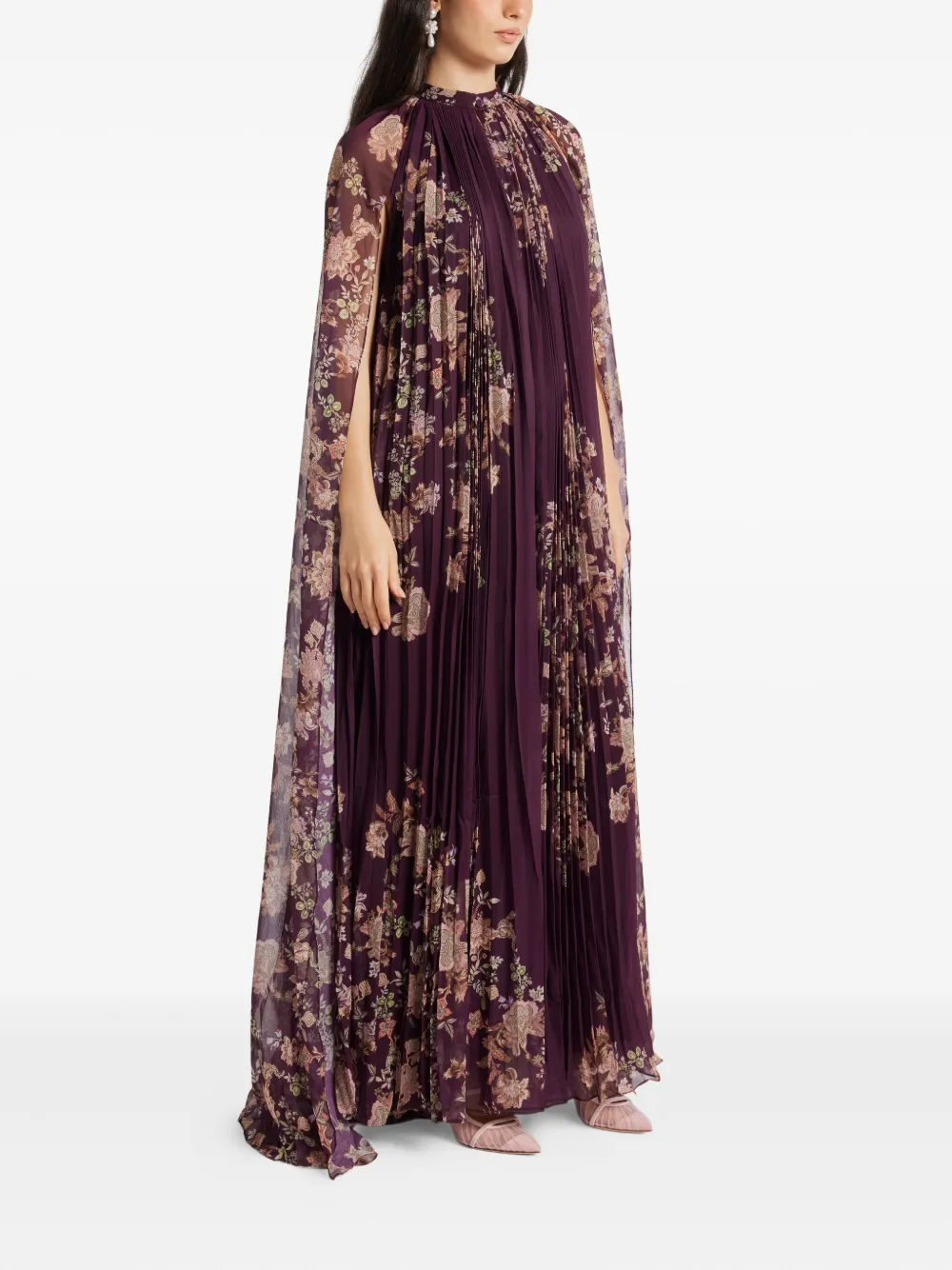Hemant And Nandita Savi geplooide avondjurk met bloemen - Paars