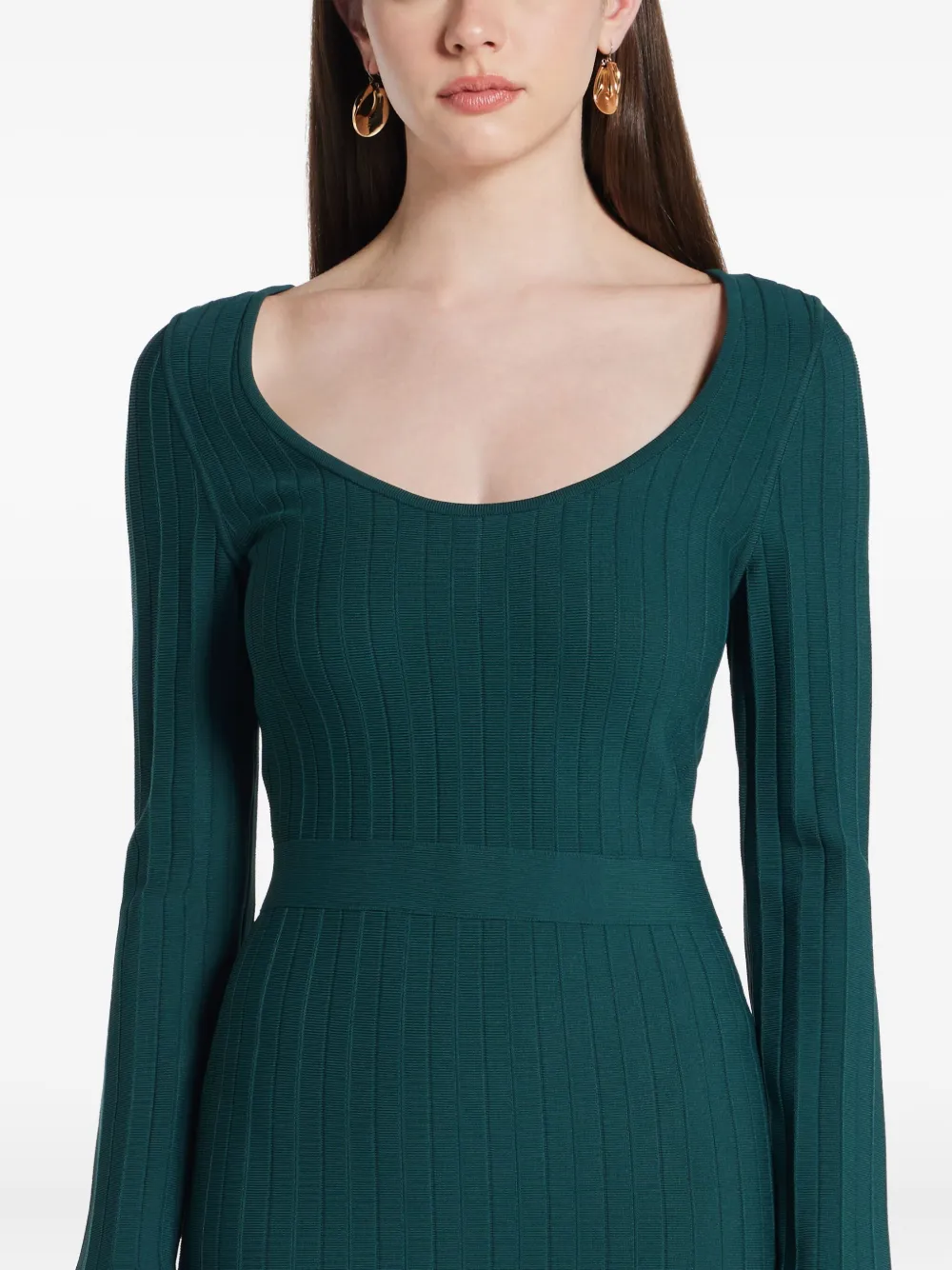 Herve Leger Alena plissé midi-jurk met klokmouwen Groen