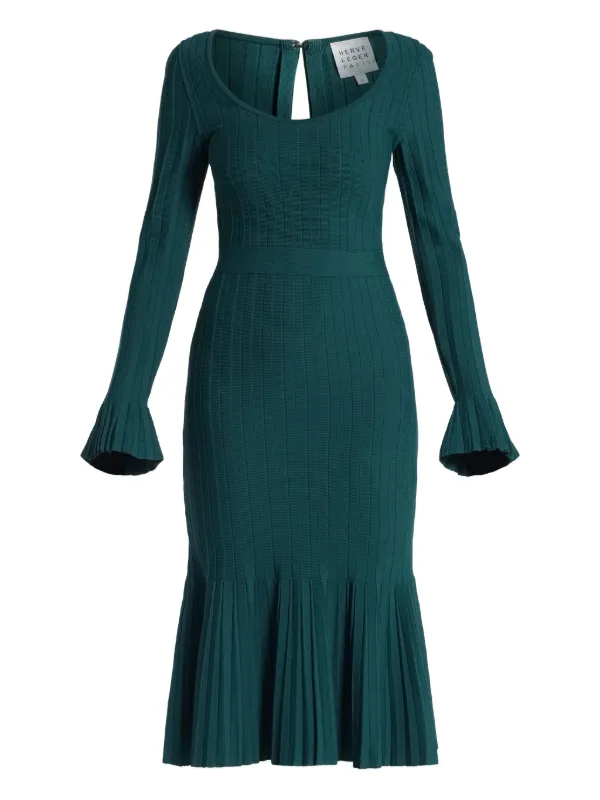 herve leger green dress Herve Leger Contour Bust Wide Strap Fringe Gown in Cypress