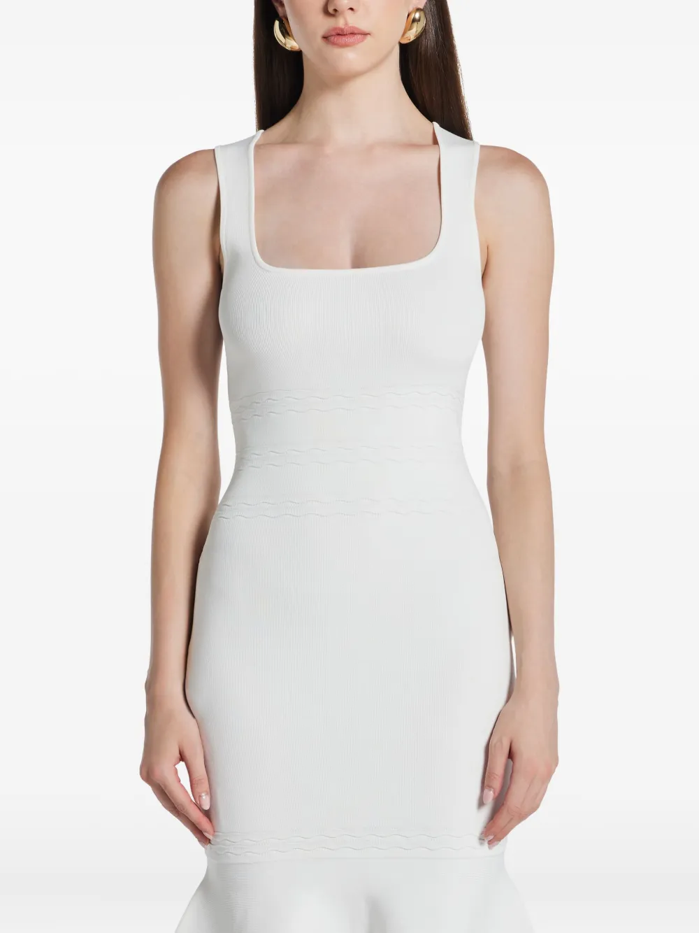 Herve Leger Camille midi-jurk met vierkante hals Wit