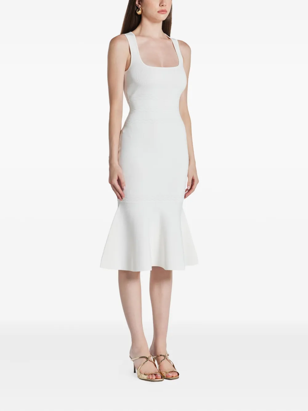 Herve Leger Camille midi-jurk met vierkante hals Wit