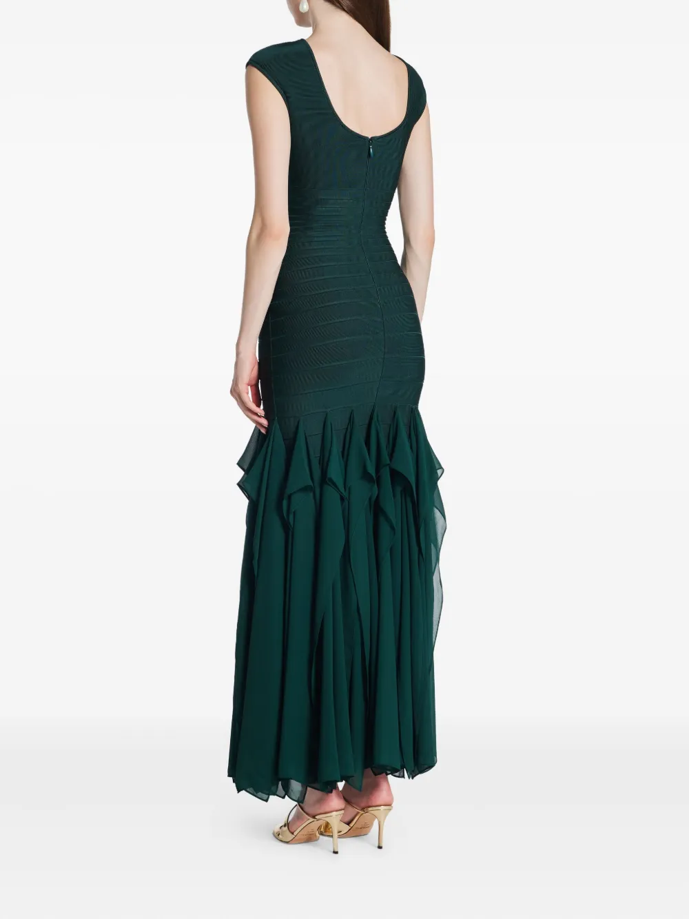 Herve Leger Mya avondjurk met ruches Groen