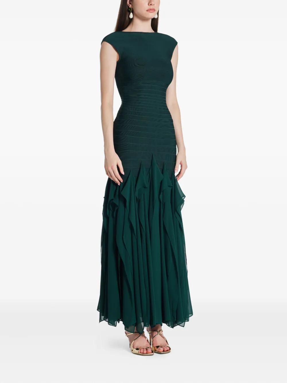 Herve Leger Mya ruffled gown - Groen