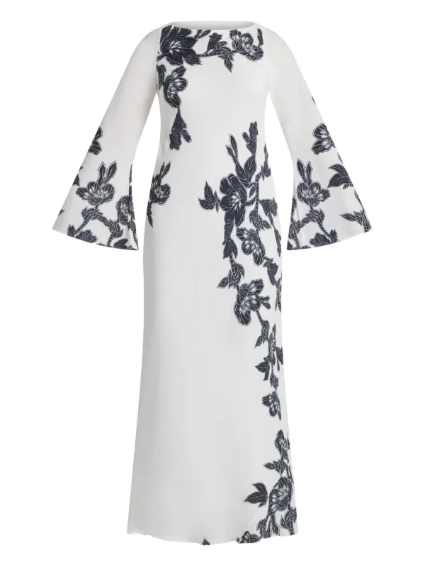 Hemant & Nandita Aahi Bell-sleeve Floral Maxi Dress - White