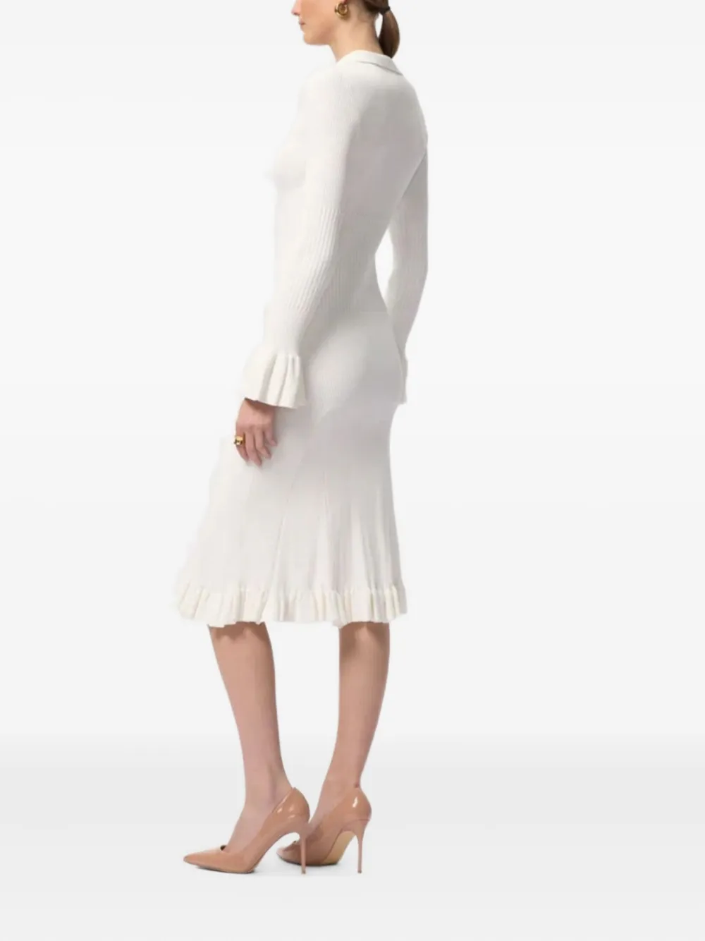 Herve Leger Hallie button-up midi-jurk met ruches Wit