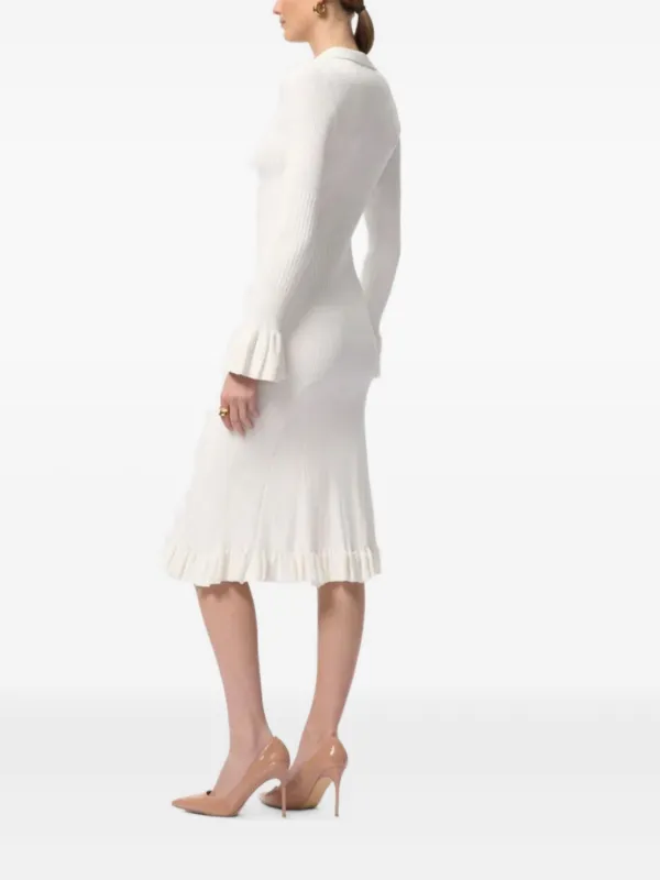 Herv Lger Hallie button-up Ruffled Midi Dress | White | FARFETCH JO