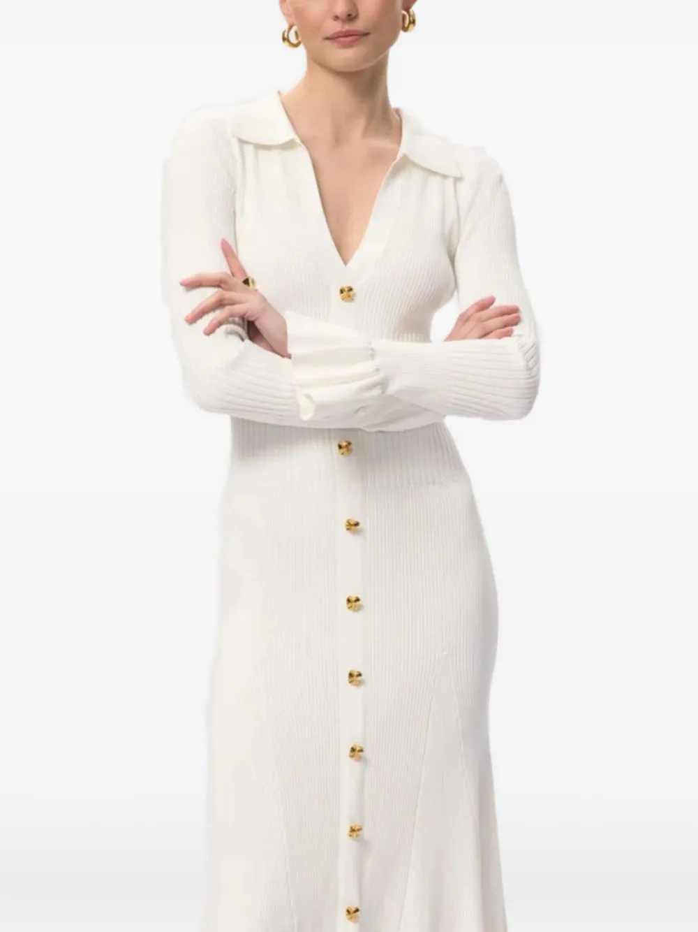 Herve Leger Hallie button-up midi-jurk met ruches Wit