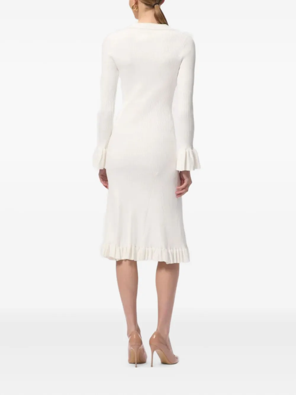 Herve Leger Hallie button-up midi-jurk met ruches Wit