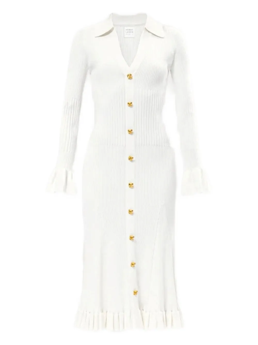Herve Leger Hallie button-up ruffled midi dress - Bianco