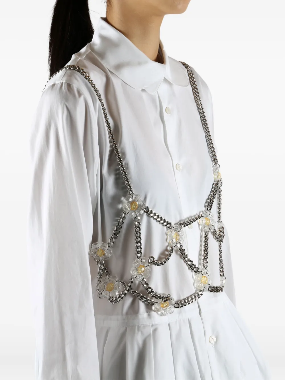 Noir Kei Ninomiya Flower-embellished Chain Top In Silver