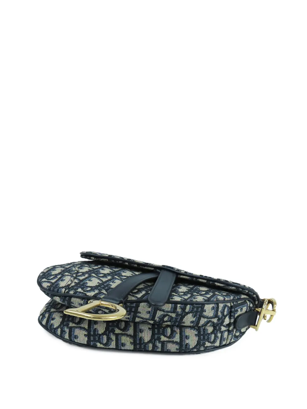 Pre-owned Dior 2018 Mini Oblique Canvas Saddle Bag Satchel In Blue