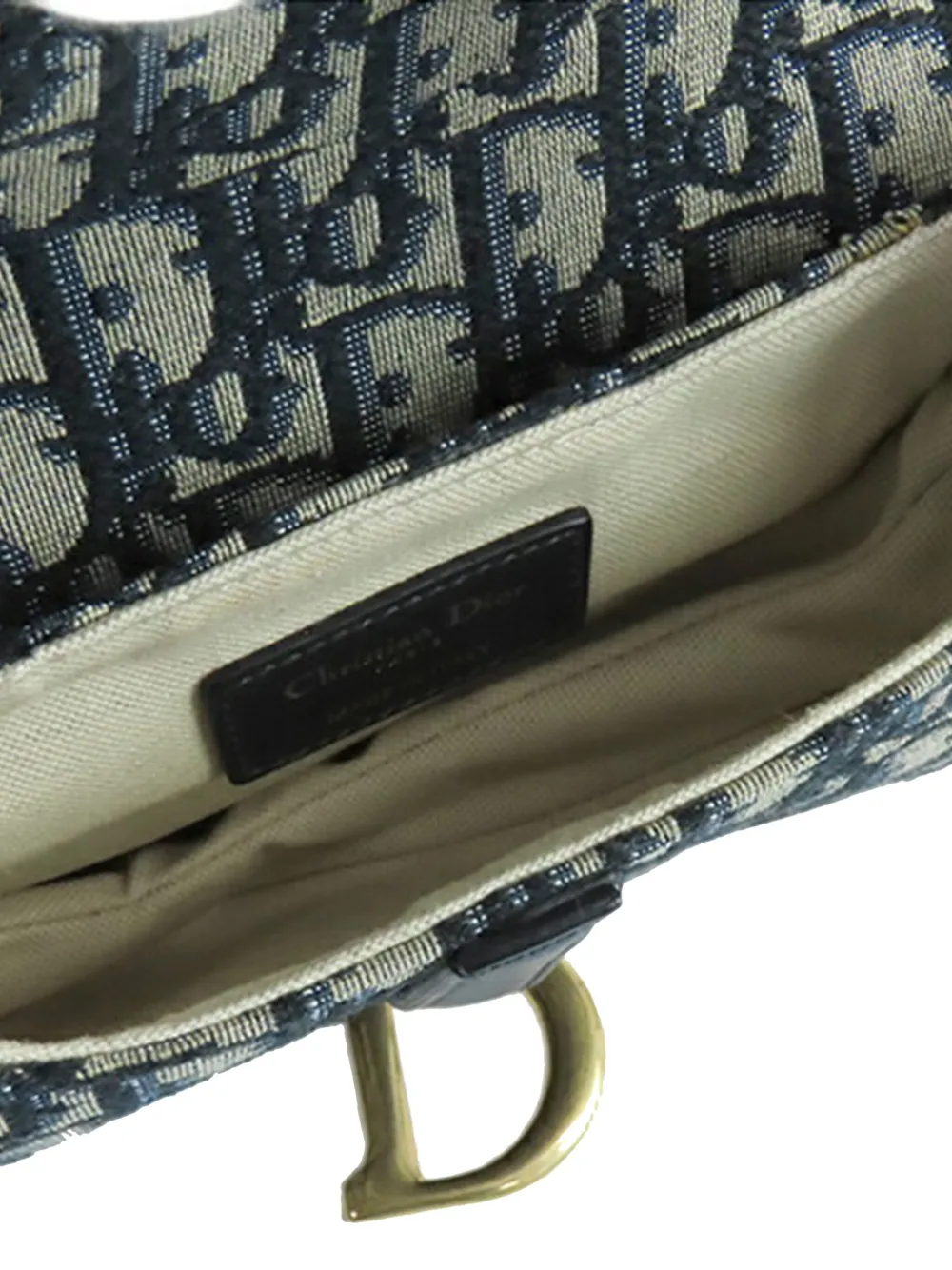 Pre-owned Dior 2018 Mini Oblique Canvas Saddle Bag Satchel In Blue