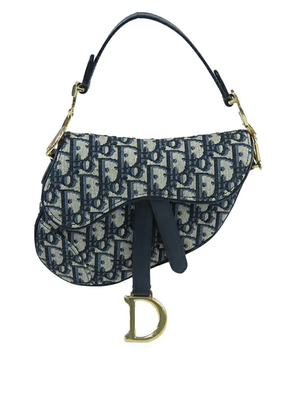Pre-owned Dior 2018 Mini Oblique Canvas Saddle Bag Satchel In Blue