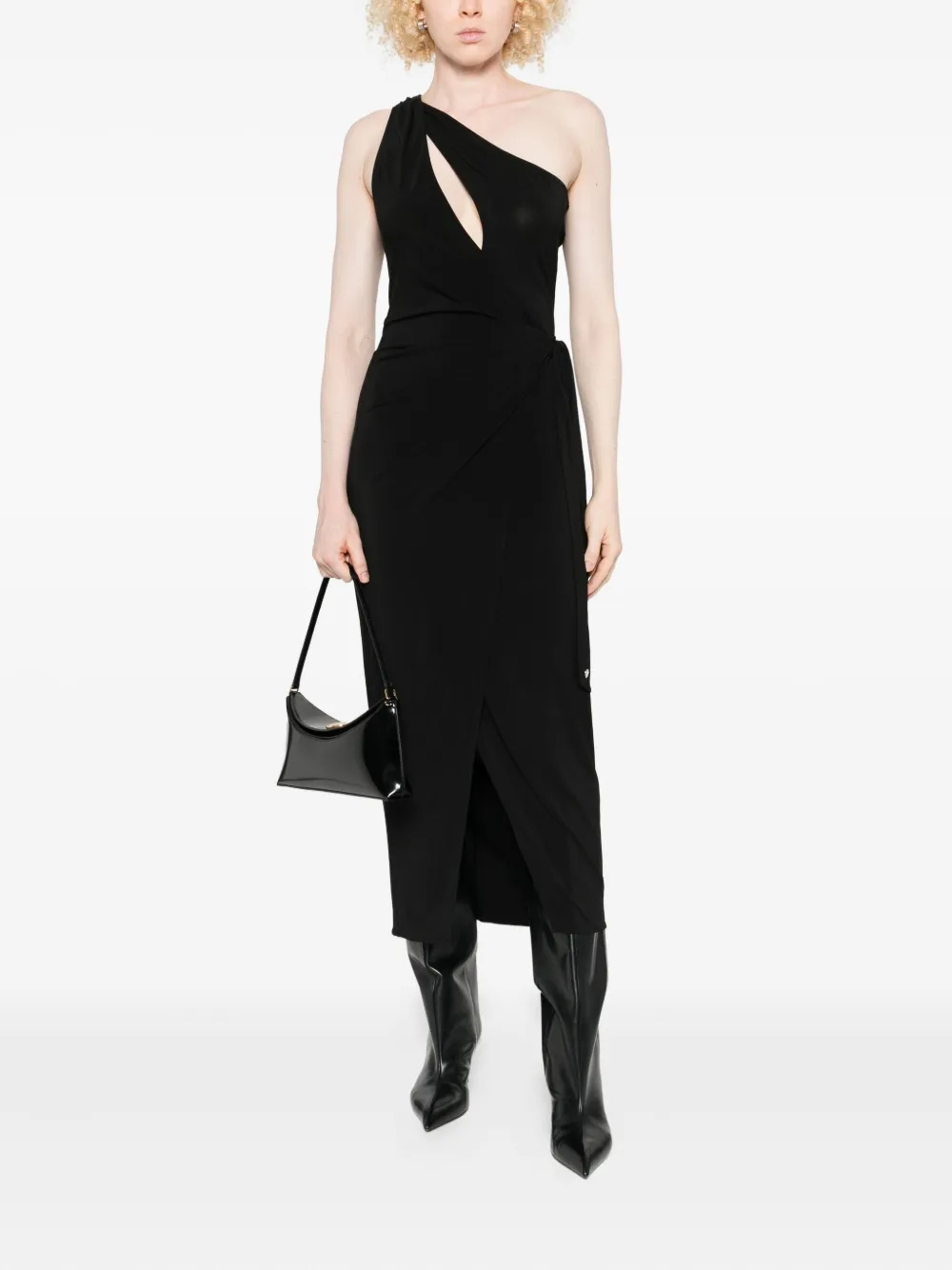 AMIRI one-shoulder wrap midi dress - Zwart