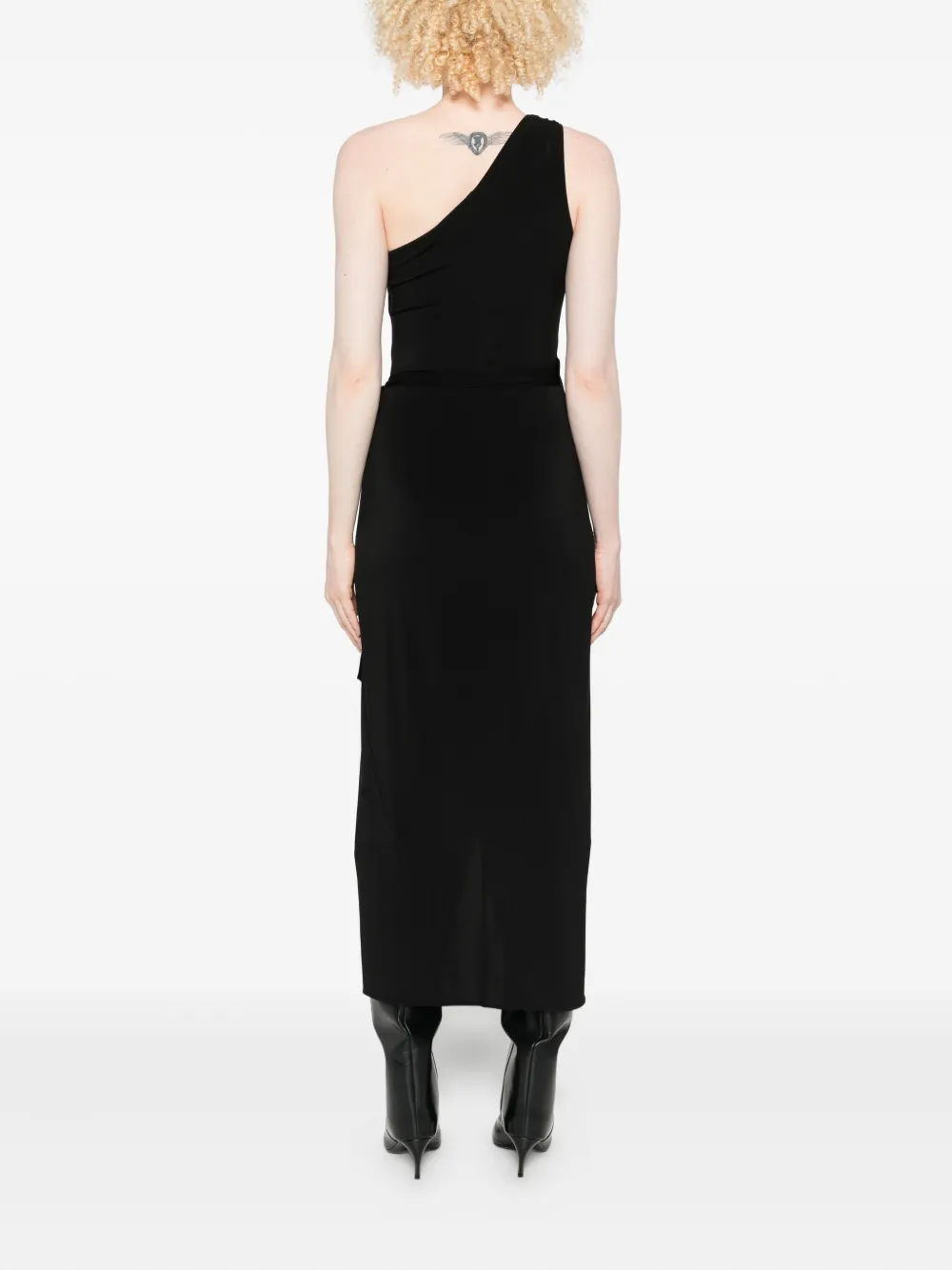 Amiri One-shoulder Wrap Midi Dress In Black