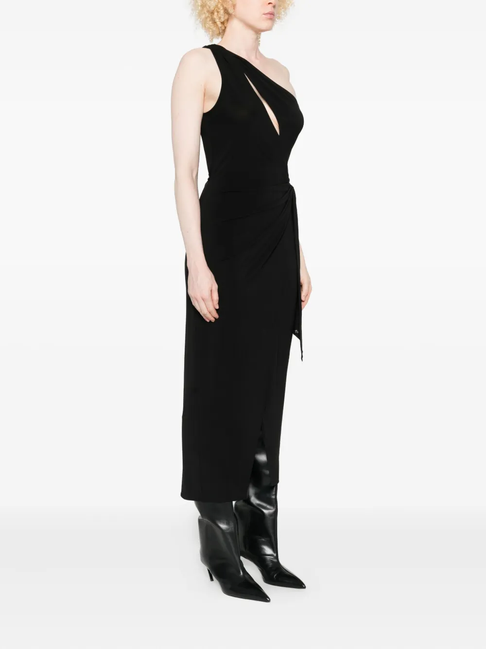 Amiri One-shoulder Wrap Midi Dress In Black