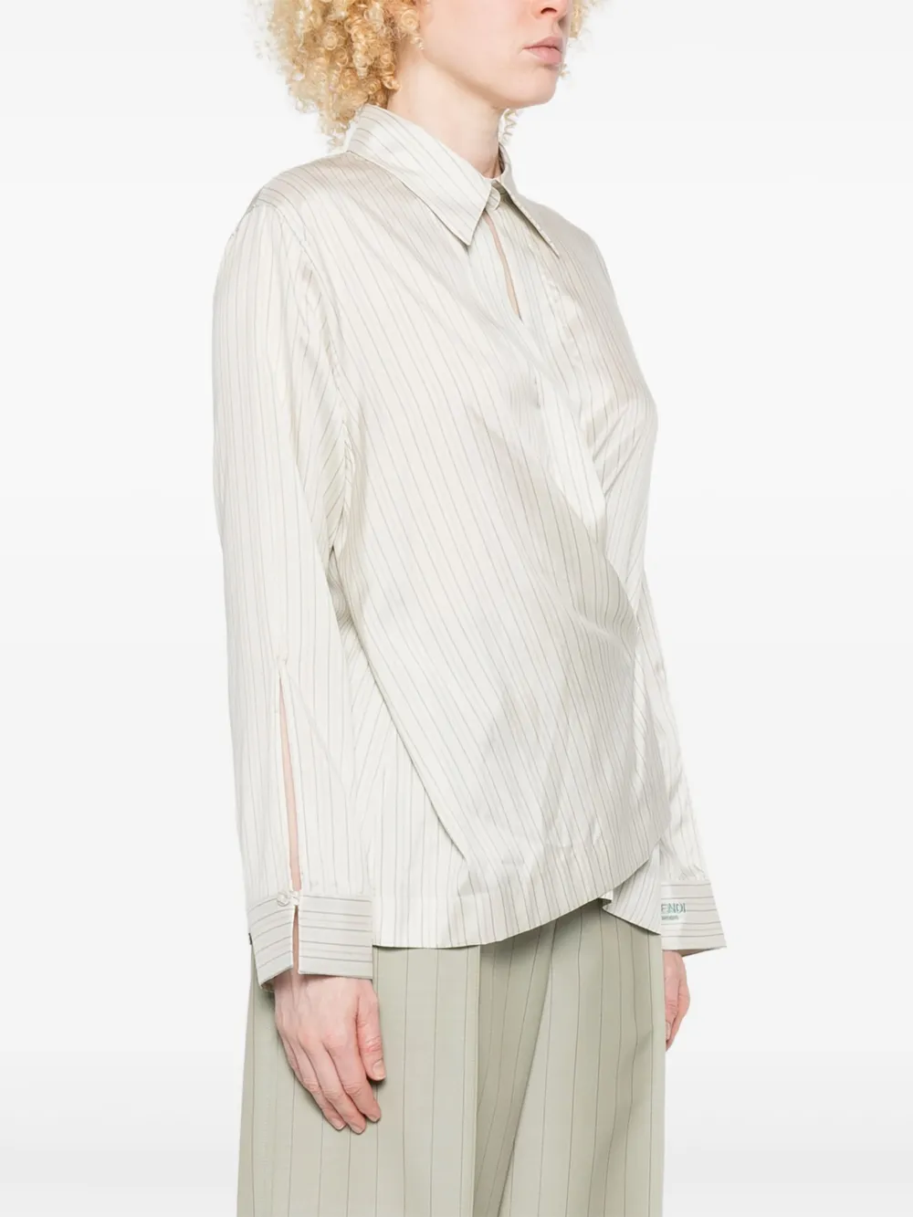 Fendi Pinstripe Wrap-tie Blouse - White 