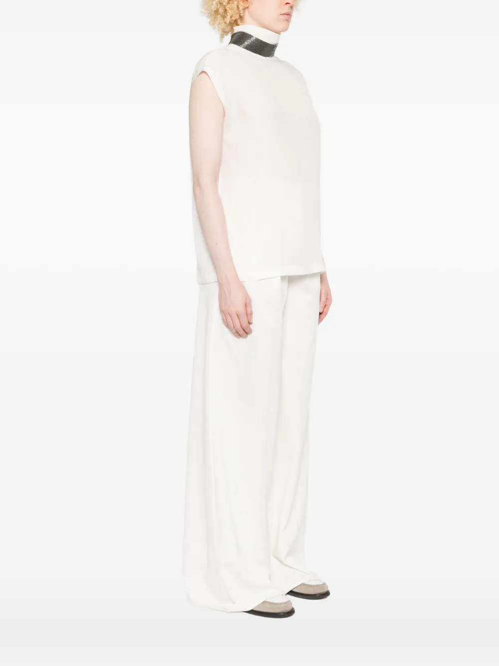 Brunello Cucinelli Turtleneck Sleeveless Top In White