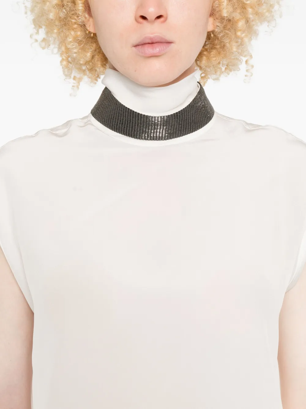 Brunello Cucinelli Turtleneck Sleeveless Top In White