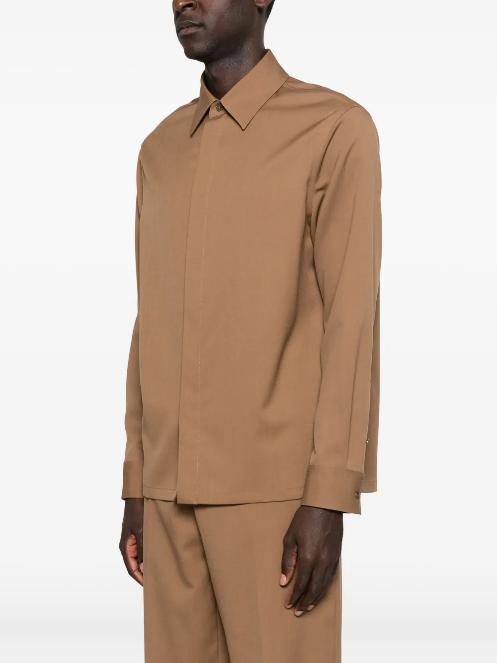 Fendi Long-sleeve Wool Shirt In Brown
